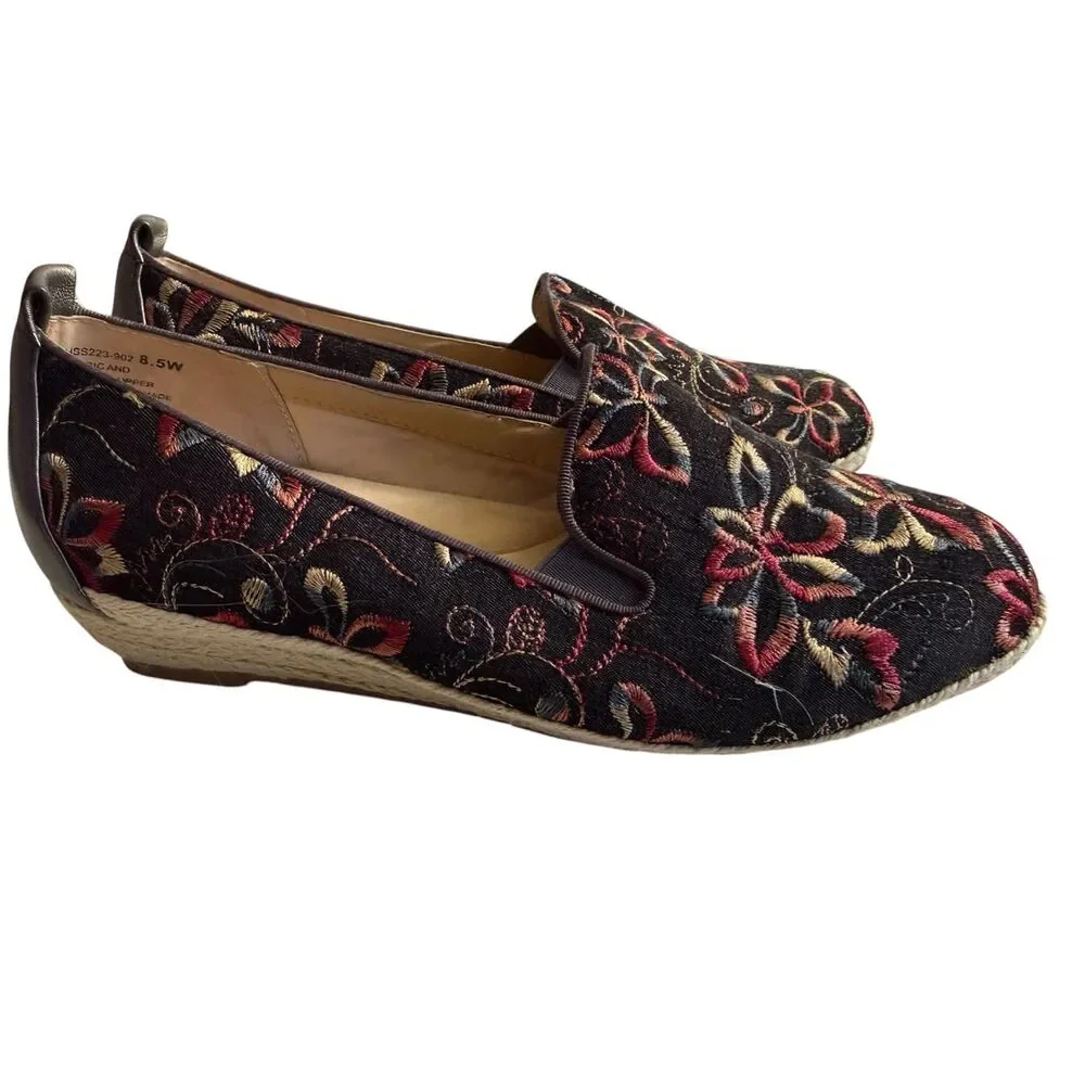 David Tate Flats Embroidered Espadrille Womens 8.5 W Floral Slip On Shoes USED